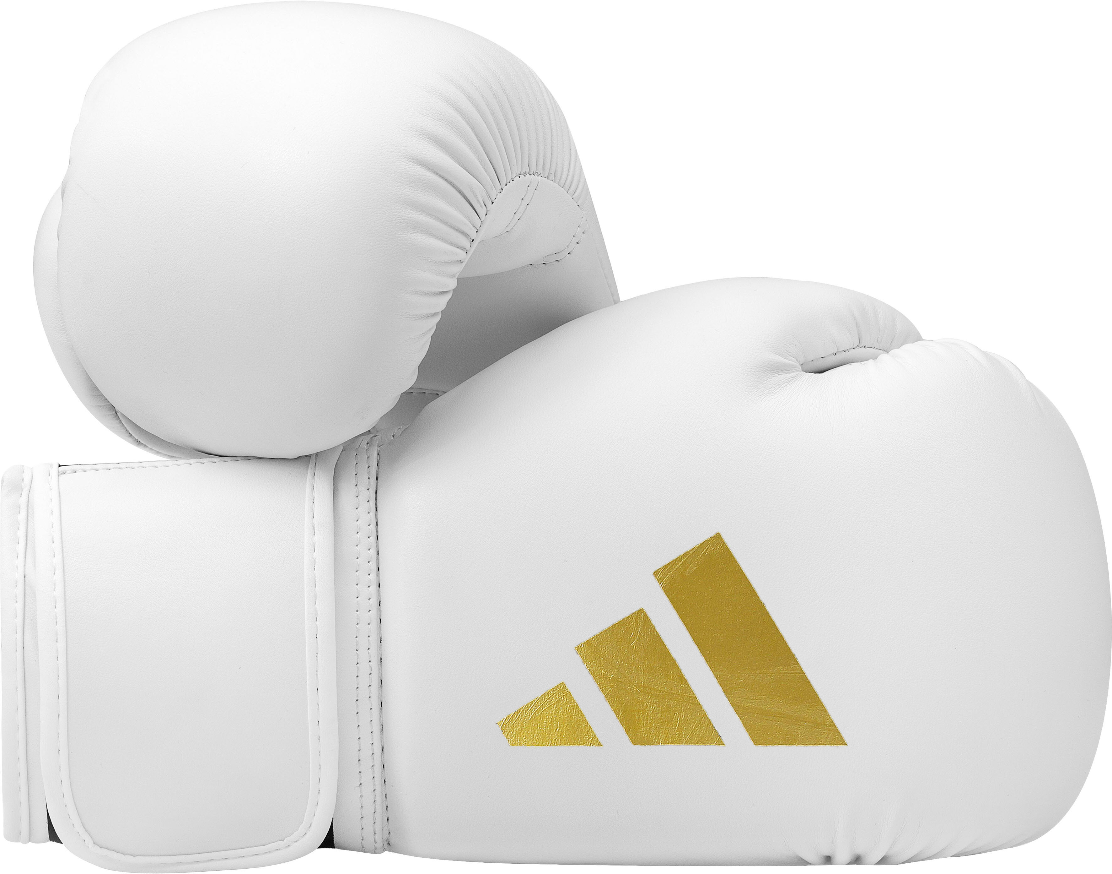 Boxhandschuhe ADIDAS PERFORMANCE "Speed 50" Gr. 12, gold (weiß, goldfarben), Boxhandschuhe, 12, Obermaterial: 100% Kunstleder, Boxhandschuhe