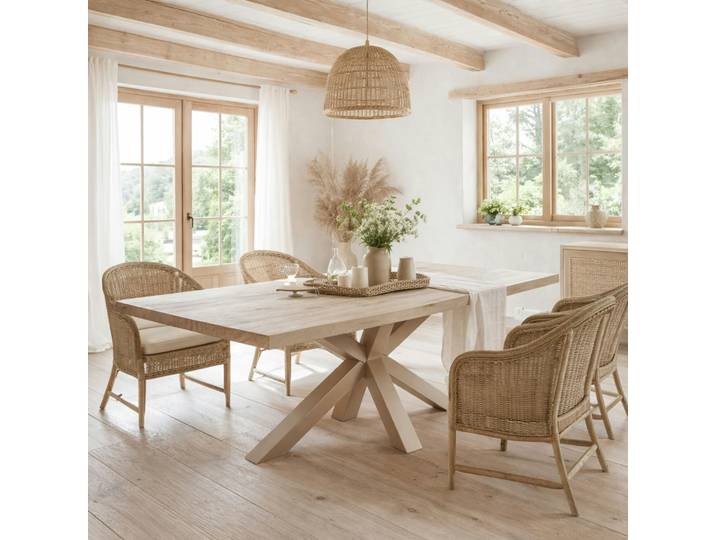 Table extensible bois grisé bords droits pied grège 220 cm PALERME