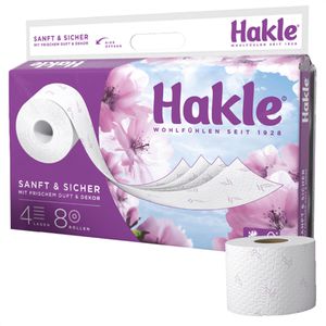 Hakle Toilettenpapier Sanft & Sicher, 4-lagig, Tissue, 130 Blatt, 8 Rollen