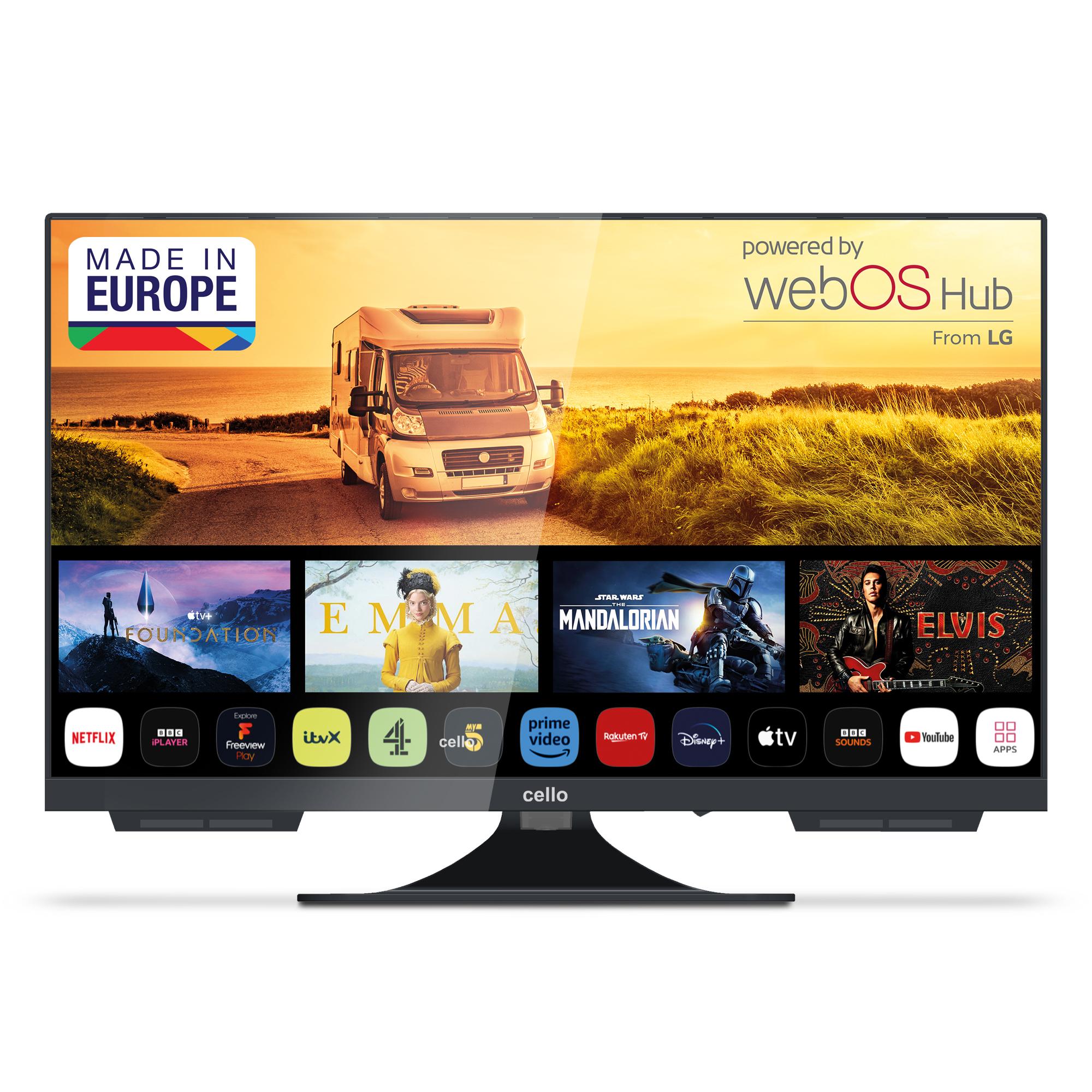 Cello 24" Smart Camping LED TV mit webOS, Triple Tuner, Pitch Perfect Sound, 12V/24V/230V Multispannung - ideal für Wohnmobil & Wohnwagen