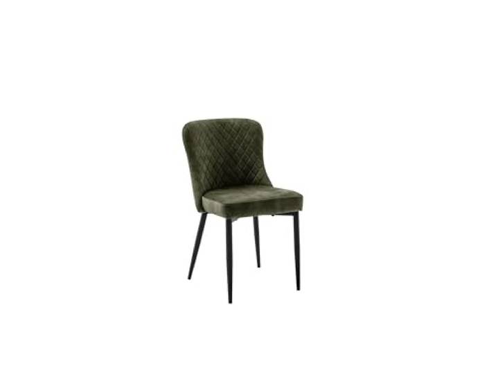 möbelando 4-Fußstuhl >Aboshi< im 2er Set mit olivgrünem Vintage-Velours, Rautensteppung & Taschenfederkern, Metallgestell schwarz matt – Komfortsitz für Esszimmer & Büro - 46x85x58 (BxHxT).