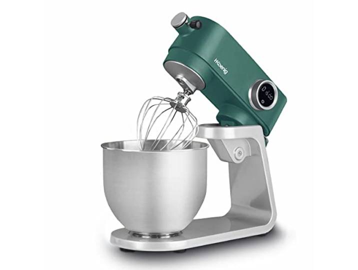 H.Koenig Robot Pétrin Professionnel Multifonctions 5L KM128 Inox vert mat Puissant 800W\, Robot Cuisine Pâtissier Pétrin 8 vitesses\, Fouet\, Batteur\, Crochet\, Pétrisseur\, Couvercle anti-éclaboussure