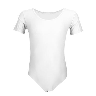 Turnanzug AQUARTI "Body Mädchen Kurzarm Ballettanzug Einfarbig", Mädchen, Gr. 116, weiß, Obermaterial: 96% Baumwolle CO. 4% Elasthan EL., Sportanzüge