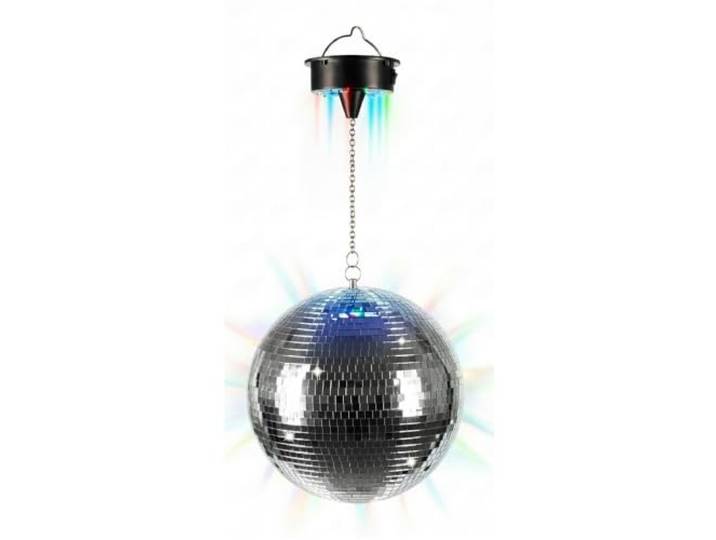 Relaxdays Boule à facettes\, rotative\, Ø 40 cm\, argentée Boule à facettes avec moteur et effets lumineux LED\, fonctionnant à piles\, pour les fêtes