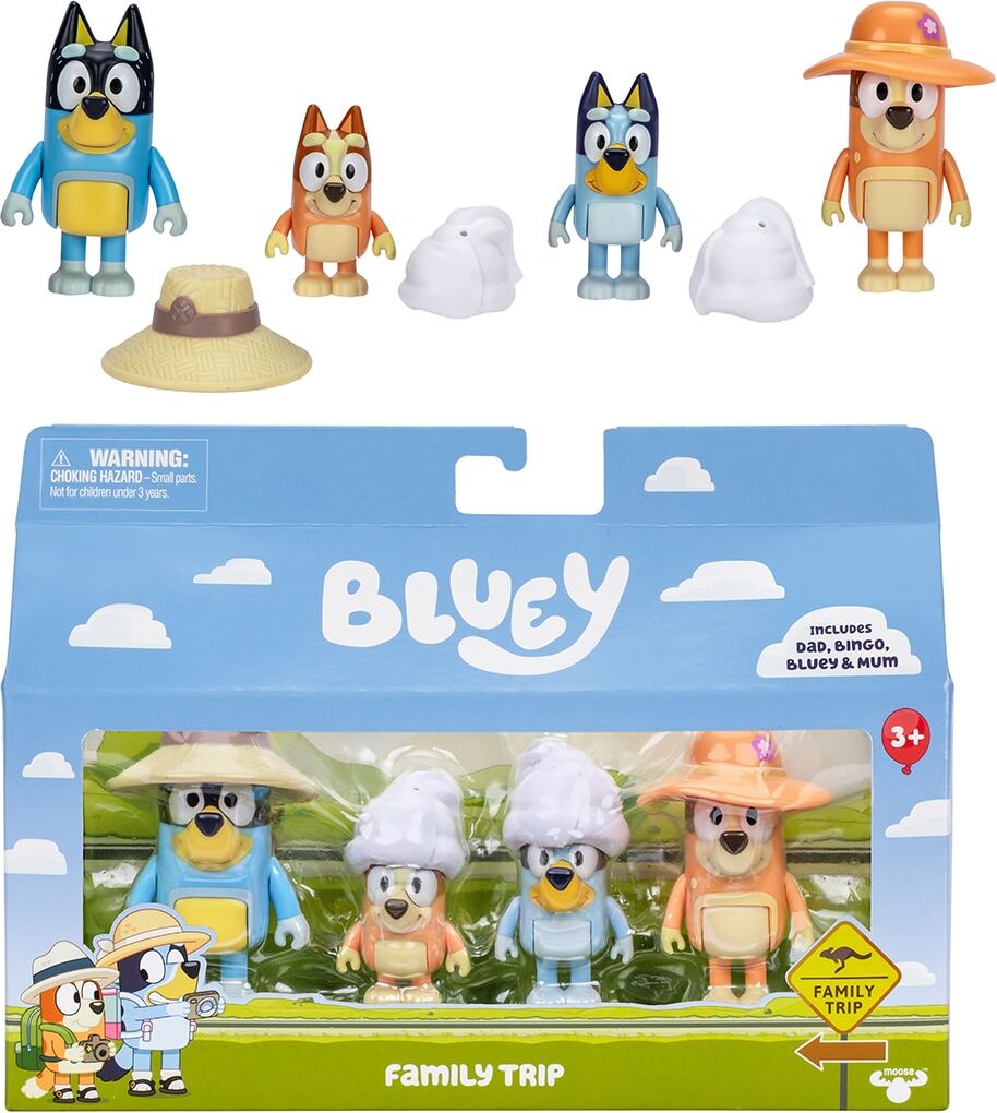 Bluey Pack de Viaje en familia 4 figuras Moose.