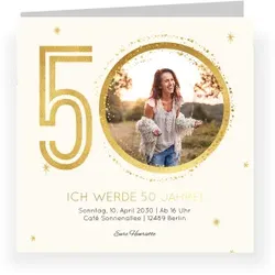 Einladungskarte 50. Geburtstag: Goldene Jahre - 50 mit Foto in Creme