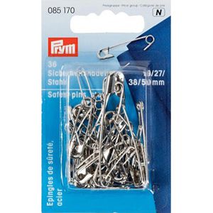 Prym Sicherheitsnadeln 085170, silber, Metall, 4 Größen 19-50 mm, 36 Stück