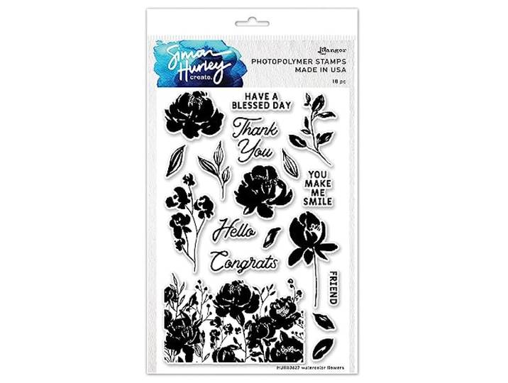 Simon Hurley create. Clear Stamps 6 X9 -Watercolor Flowers