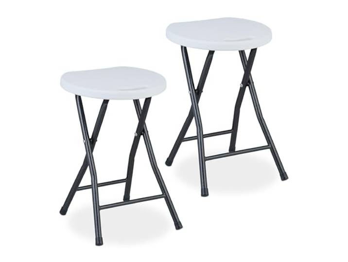 Relaxdays Tabouret Pliant\, Lot de 2\, HLP : 46x31x30 cm\, Chaise de Jardin\, terrasse\, Balcon\, poignée\, Blanc