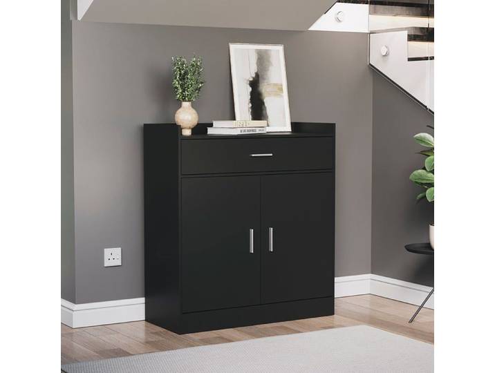 Meuble à chaussures Dalby 2 portes 1 tiroir – Armoire de rangement pour entrée ou couloir Noir