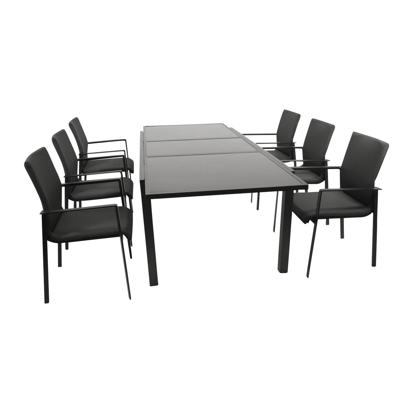 Garnitur TORINO 7-teilig, Alu + Glas + Kunstgewebe grau