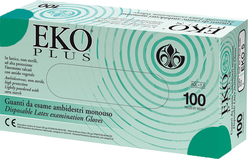 Gima Eko Plus Guanti in Lattice da Esame Ambidestri Monouso Finemente Talcati Taglia S 100 Guanti
