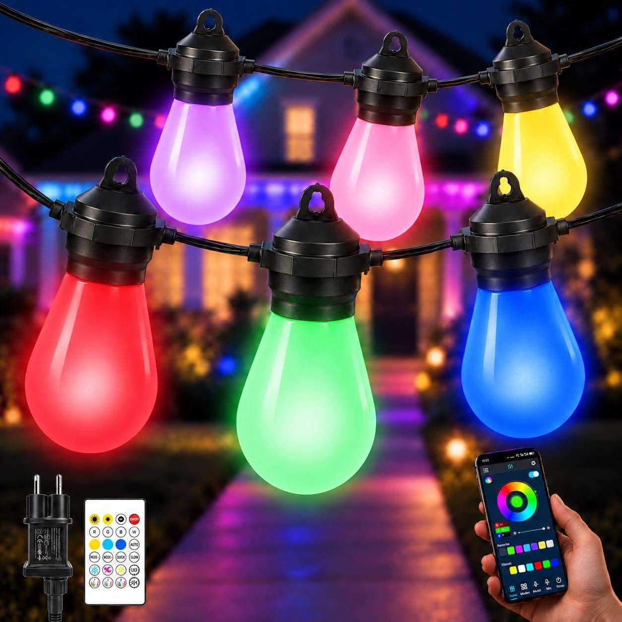Selius LED Lichtsnoer voor Buiten RGB, 20M Kleurrijke Feestverlichting