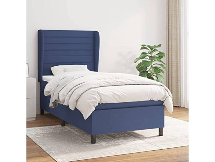 Strapazierfähiger Stoff Höhenverstellbares Kopfteil Blau 100x200 cm Boxspringbett mit Matratze Blau 100x200 cm Stoff Bett mit Kopfteil Taschenfederkern Topper Komfort-Set Schlafzimmer