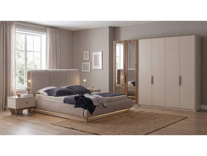 JVmoebel Schlafzimmer-Set Luxus Elegant Schlafzimmer Set Bett Schrank Nachttisch Beige Premium, (4-tlg), Made in Europa
