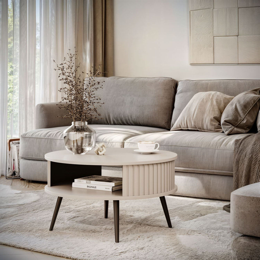 George Oliver Four Leg Coffee Table with Storage Beige 44cm H X 76cm W X 76cm D