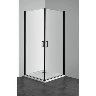 Eckdusche WELLTIME "Florenz 2.2 Black", schwarz, B:90cm H:190cm T:90cm, Duschkabinen, Hebe-Senk-Mechanismus, barrierefrei einbaubar, mit Drehtüren