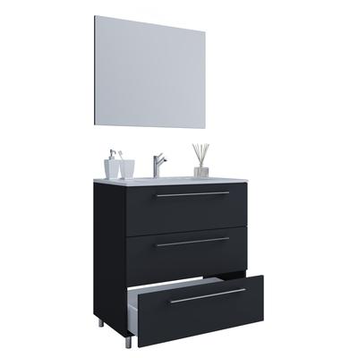 Waschtisch VCM "3-tlg. Waschplatz Waschtisch Badinos Schublade 3SC", schwarz, B:80cm T:46cm, Waschtische, Waschtisch