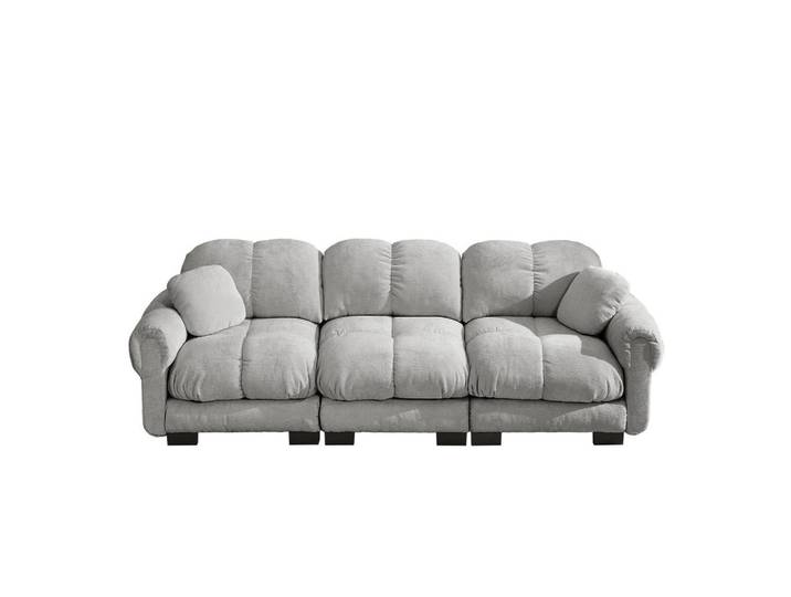 Flora Grace Sofa 260/86/90 cm in Hellgrau aus Chenille mit Steppnaht und Modulsystem, 86x90x260 cm, Wohnzimmer, Sofas & Couches, Sofas