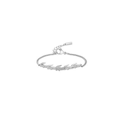 Armkette LACOSTE "CROCODILE", silber (edelstahlfarben, kristallweiß), Armbänder, Damen, 19cm,mit Stein, Edelstahl, Armkette, wahlweise mit oder ohne Stein