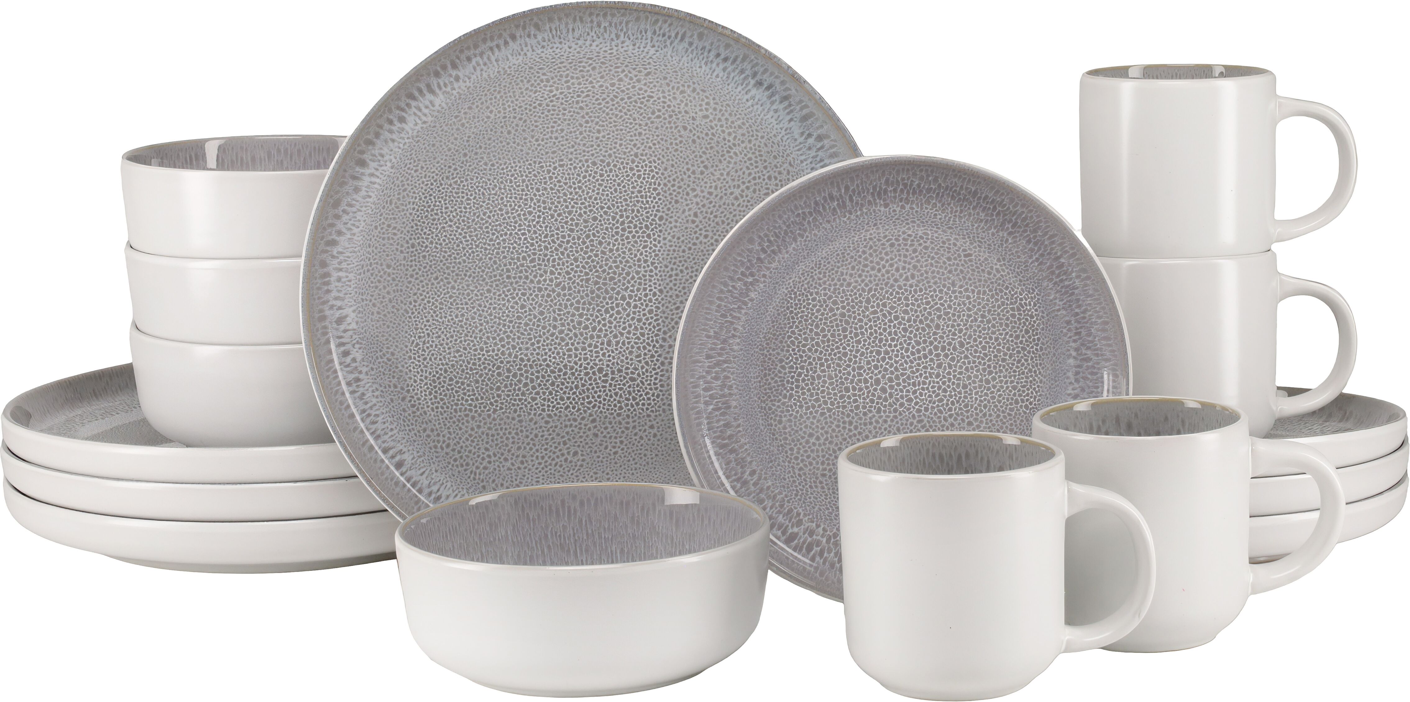 Kombiservice CREATABLE "Nordic Fjord, Service, 16-tlg.", grau, 16, Steinzeug, Geschirr-Sets, Kombiservice, Skandinavisches Design, Reativglasur
