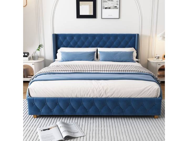 Structure de lit Haute qualité nouveau design 160 * 200cm lit rembourré avec cadre à lattes et tête de lit bouton pad rivet pad p