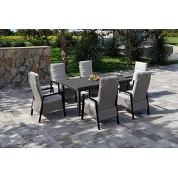 OUTFLEXX Evora Garten-Essgruppe, grau/anthrazit, Alu/Polyrattan, ausziehbare Tischplatte 180/240 x 100 cm, 6 Diningsessel
