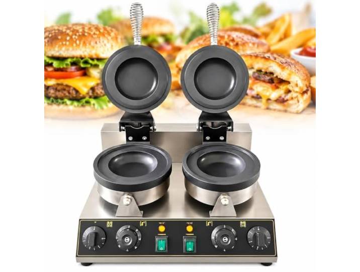 Kommerzielle Burger-Pressmaschine Doppelseitiges Heizdesign, antihaftbeschichtete Pfannen for Snackstände in Burgerläden(DoubleHead)