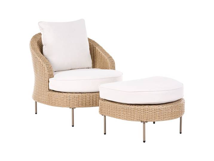GARTENSESSEL mit Ottomane Polyrattan Beige Arcille