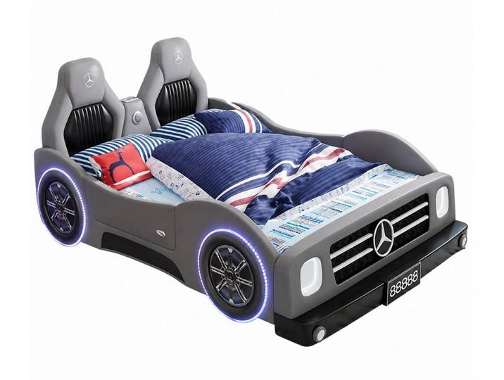 Xlmoebel Autobett Graues Autobett für Jungen mit Bluetooth und LED-Beleuchtung, Made in Europa