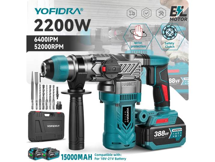 Perceuse à percussion électrique sans fil YOFIDRA Brushless 26MM, tournevis multifonctionnel, outil rotatif compatible avec les batteries Makita.