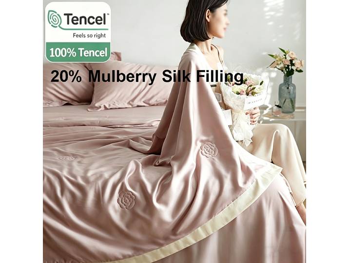 Couette d'été 100% Lyocell Tencel, 20% Soie de Mûrier, Rafraîchissante, pour Hôtel et Voyage, Climatisation, Lavable en Machine