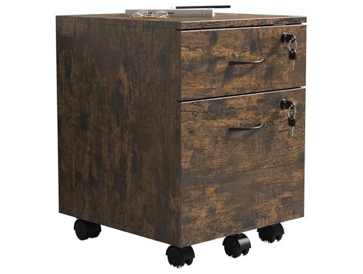 VCM Rollcontainer Eiche Vintage 40x44x55 cm 2 Schubladen Serie Baula Stauraum für Büromaterial - Arbeitszimmer - Für Selbstständige - Holzwerkstoff, leichtläufige Rollen