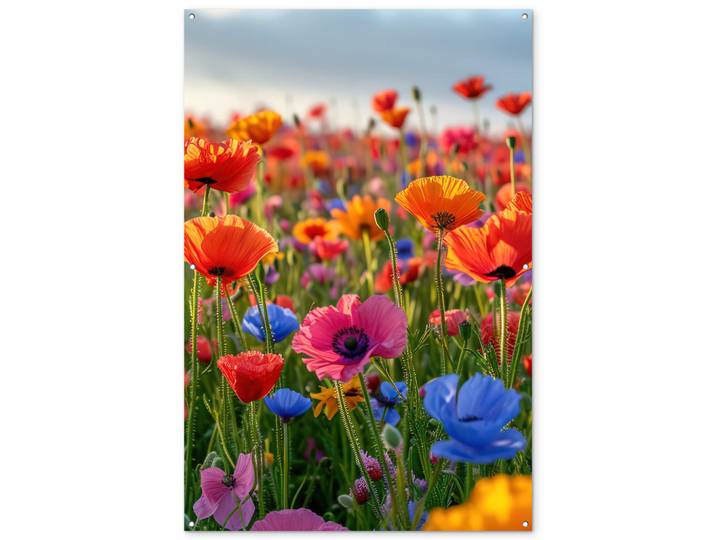 OnlyWow Gartenposter Blumen - Mohnblumen - Farbenfroh - Natur Bild 120x180 cm, Dunkelorange, Kunststoff, Rechteckig, 120x180x0.2 cm, Bilder & Rahmen, Bilder, Sonstige Wandbilder