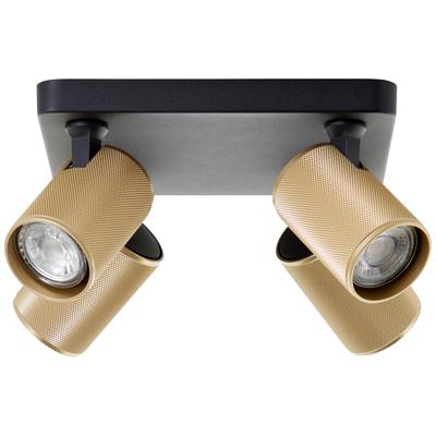 BRILLIANT Deckenstrahler "Marty", schwarz (sand schwarz, matt goldfarben), 4, H: 12cm, 1 Stk., Leuchten, Spotplatte schwenkbar, 22 x 22 cm, GU10, 345lm, schwarz/matt gold, Deckenstrahler