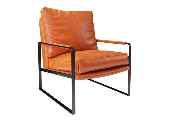 Xlmoebel Loungesessel Oranger Ledersessel mit Metallrahmen und modernem Design (1-St., Loungesessel), Made in Europa
