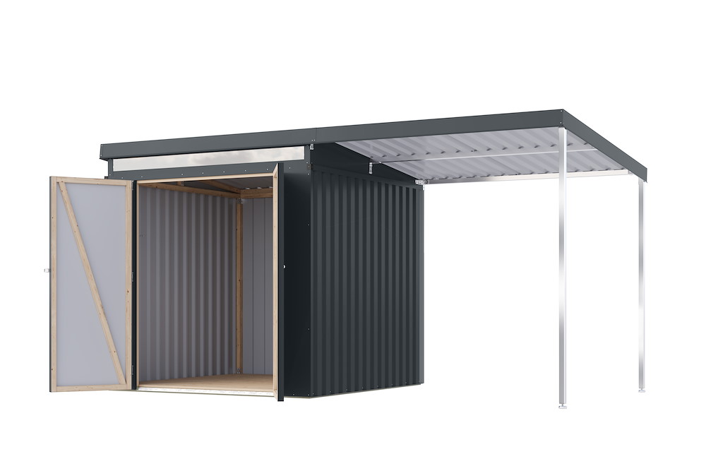 KARIBUHOLZT GH Iridium 2 anthrazit 206x206x213 mit Anbaudach 2 m 16988363