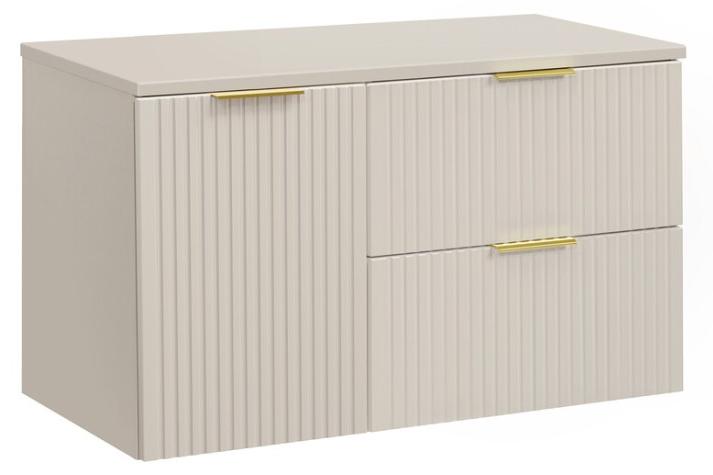 Badezimmer-Set NOXERA 100 cm - Kongo-Braun - Platte für Waschbecken + 2 Schubladen + 1 Wäschekorb