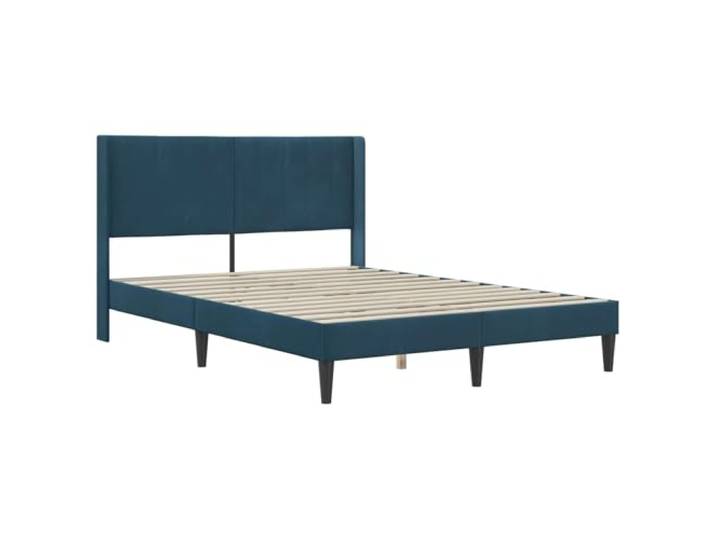 SKTQYQO Bettgestell aus blauem Samt 120 x 190 cm Langlebiges Sperrholz, feste Latten, gedrehte Beine, einfache Reinigung, 280 kg