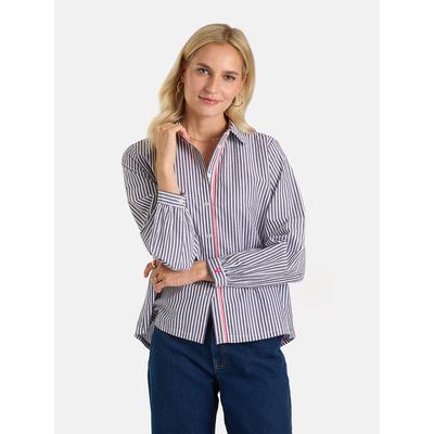 Hemdbluse LIEBLINGSSTÜCK "LiaL", Damen, Gr. 44, blau (980, anthra), 100% Baumwolle, loose fit, V-Ausschnitt, Blusen Hemdbluse, aus 100% Baumwolle