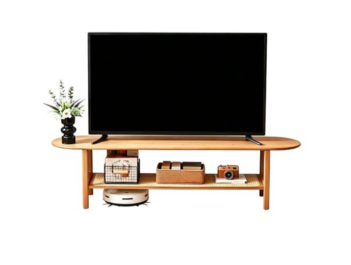WANGCEPLSD Tv Schrank Holz, Tragkraft 50 Kg, Moderne Tv Board Handwerkliche Rattanflechterei, 2 Ablagefächer, für Fernseher Bis 60 (140cm/55in)