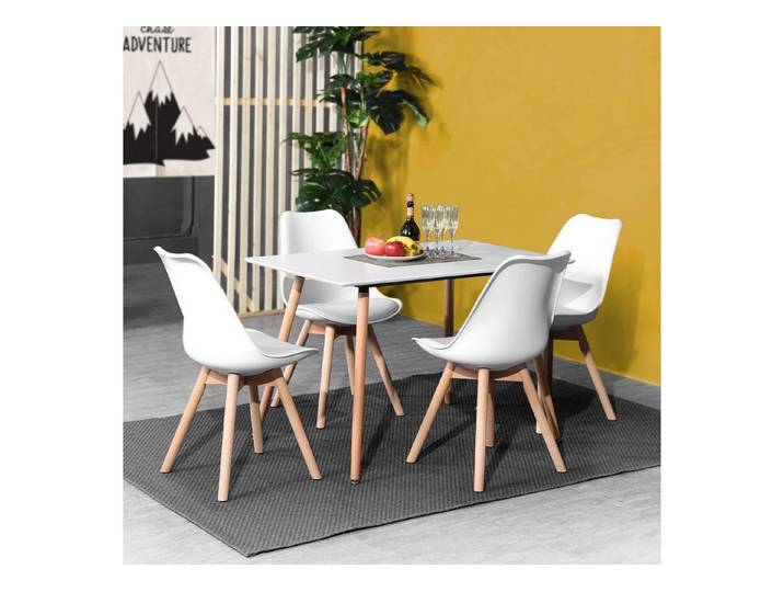 LuxusKollektion Esstisch Essgruppe rechteckiger Tisch 4 skandinavische Stühle weiß (1-St)