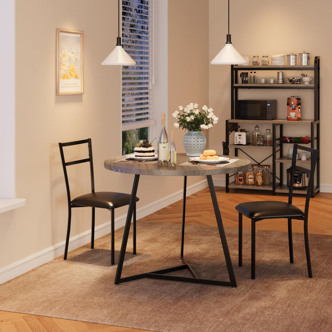 Inbox Zero Round Dining Table Set for 2, Circle Kitchen Table and Chairs, Dining Room Table Set with Upholstered Chairs, Wood Dinner Set for Small Space, Apartme Grey
