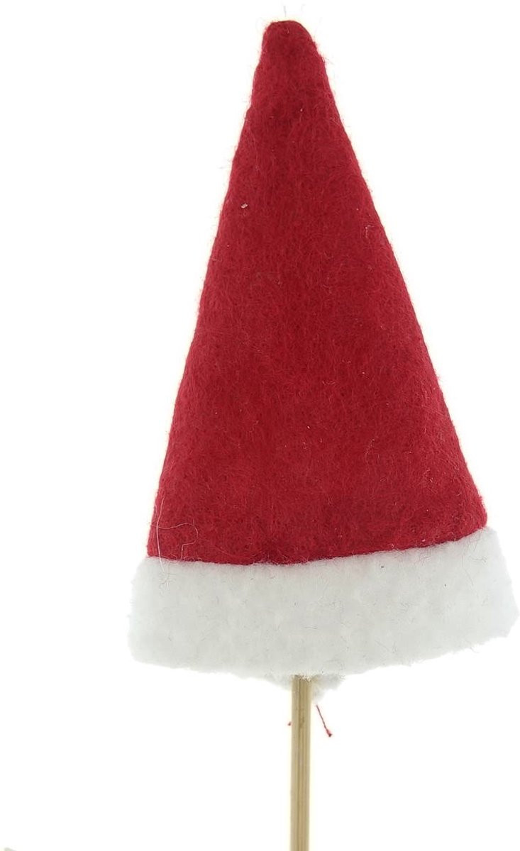 Sagaflor Kerstmutsje op Stok Rood & Wit 20 cm