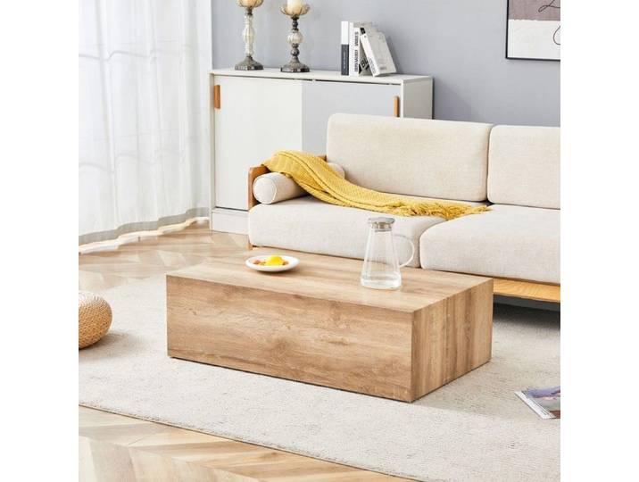 Table basse - MINIMAL - MINIMAL HOME - rectangulaire bois clair - 90x50x30 cm - MDF monobloc sans assemblage