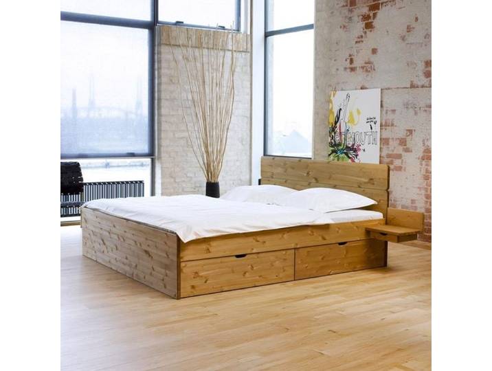 Bett Finnland Komfort Kiefer/Kernbuche Massivholz mit Schubkasten 200x200cm Kiefer