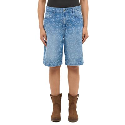 Boyfriend-Jeans MUSTANG "Damen Style Toyah Bermuda", Damen, Gr. 25, blau (581 mittelblau), Denim/Jeans, 100% Baumwolle, geblümt, lässig geschnitten, Jeans