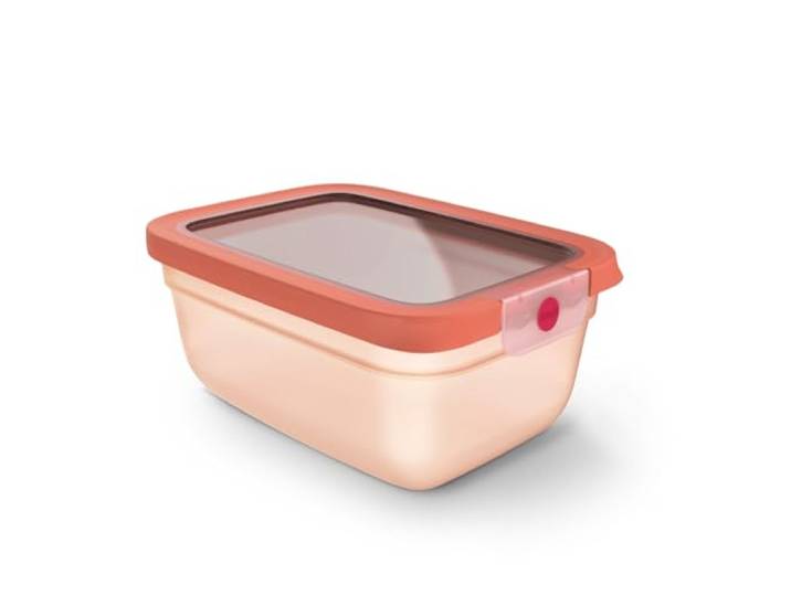 EMSA oneClick Frischhaltedose, verschlossen mit nur 1 x Klick, Lebensmittel 2 x länger frisch, 100% dicht, Made in Germany, 1,5L, gefrier-, mikrowellen- und spülmaschinengeeignet, orange, N1211100