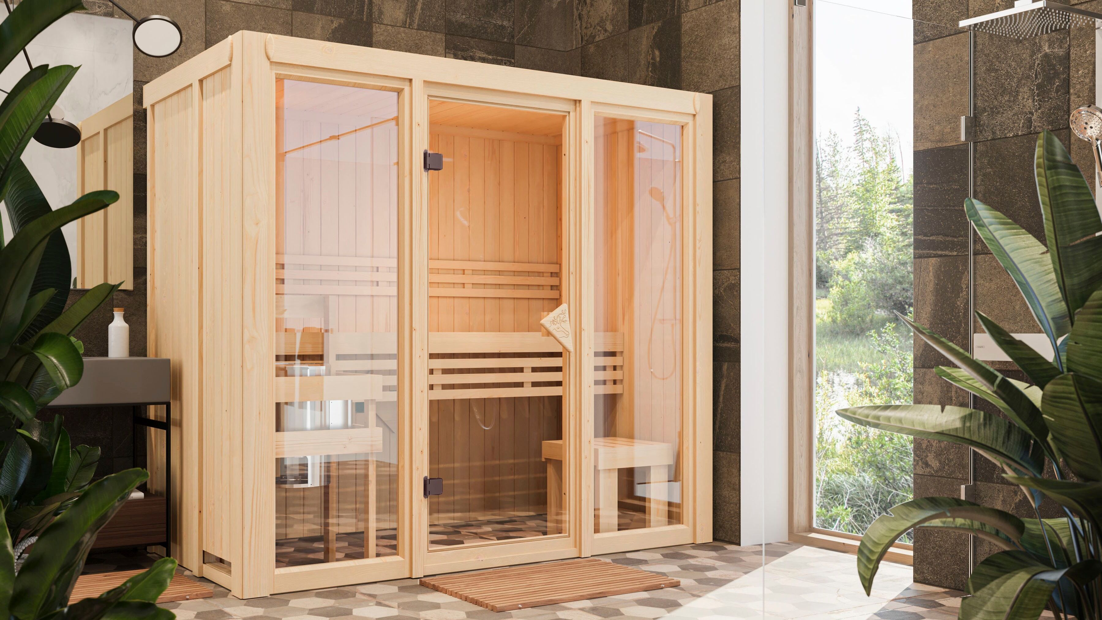 Sauna KARIBU "Alani 2", braun (natur), (ohne Ofen), Saunen