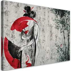 WANDBILD japanische geisha mit einem fan